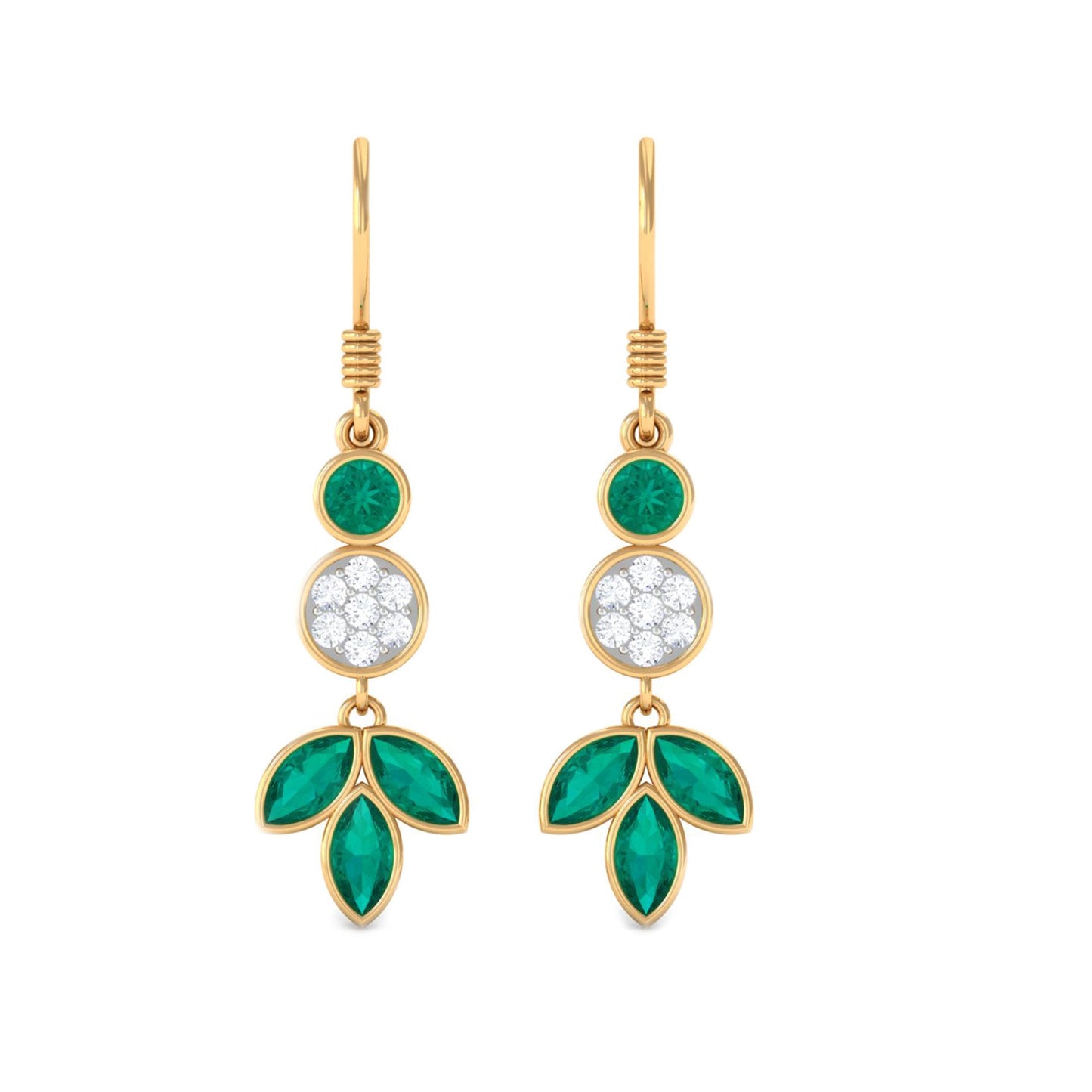 Nature Inspired Emerald Diamond Dangle Earrings