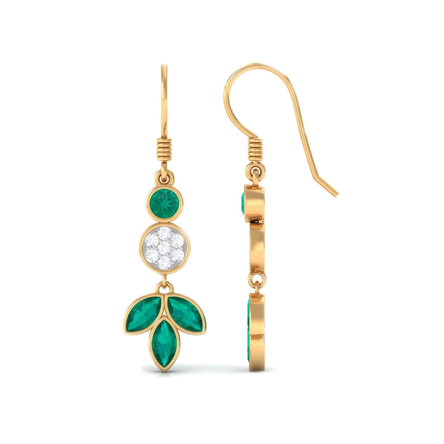Nature Inspired Emerald Diamond Dangle Earrings