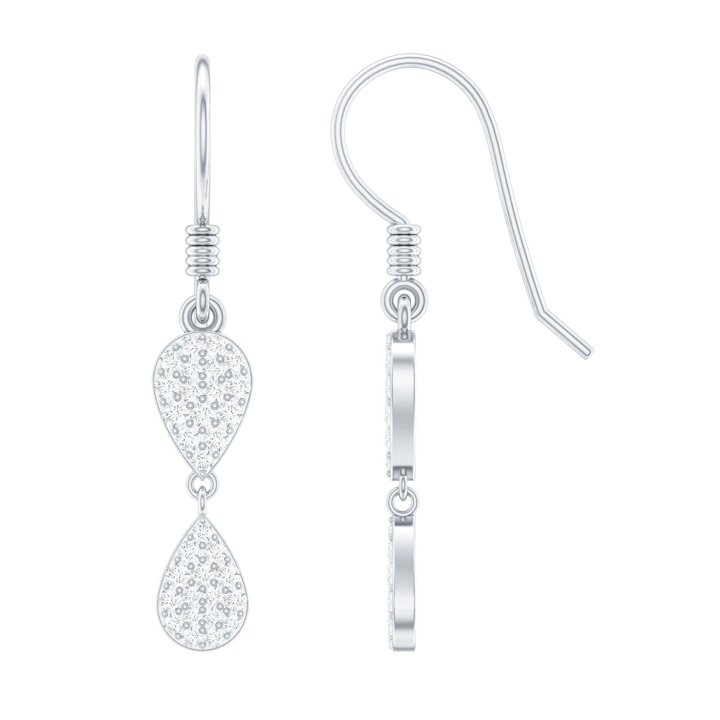 Pave Set Genuine Diamond Teardrop Dangle Earrings with Fish Hook