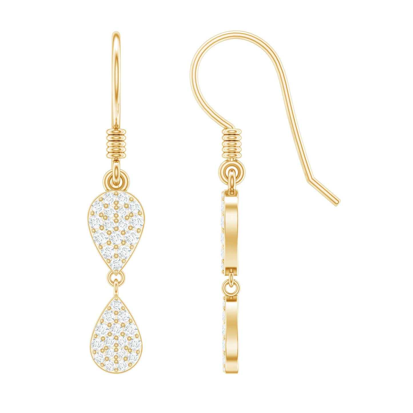 Pave Set Genuine Diamond Teardrop Dangle Earrings with Fish Hook