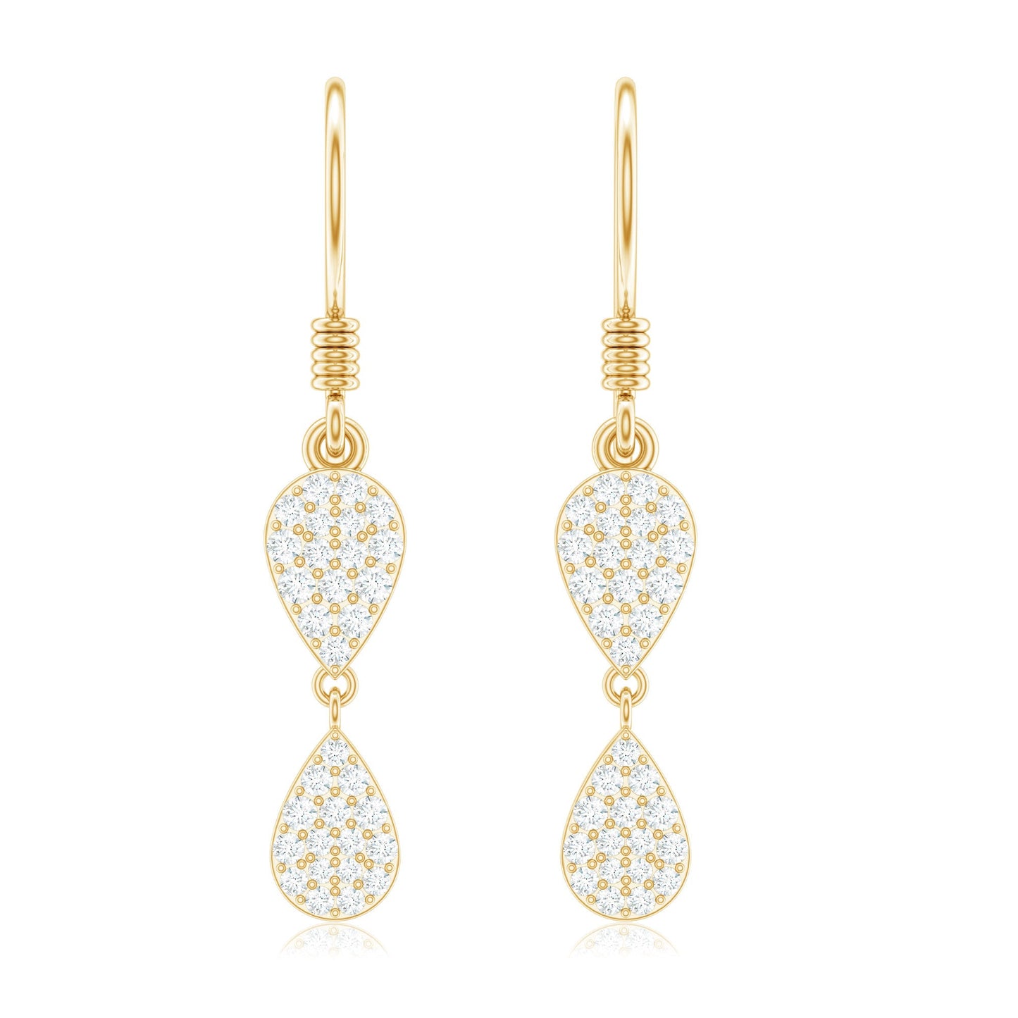 Pave Set Genuine Diamond Teardrop Dangle Earrings with Fish Hook