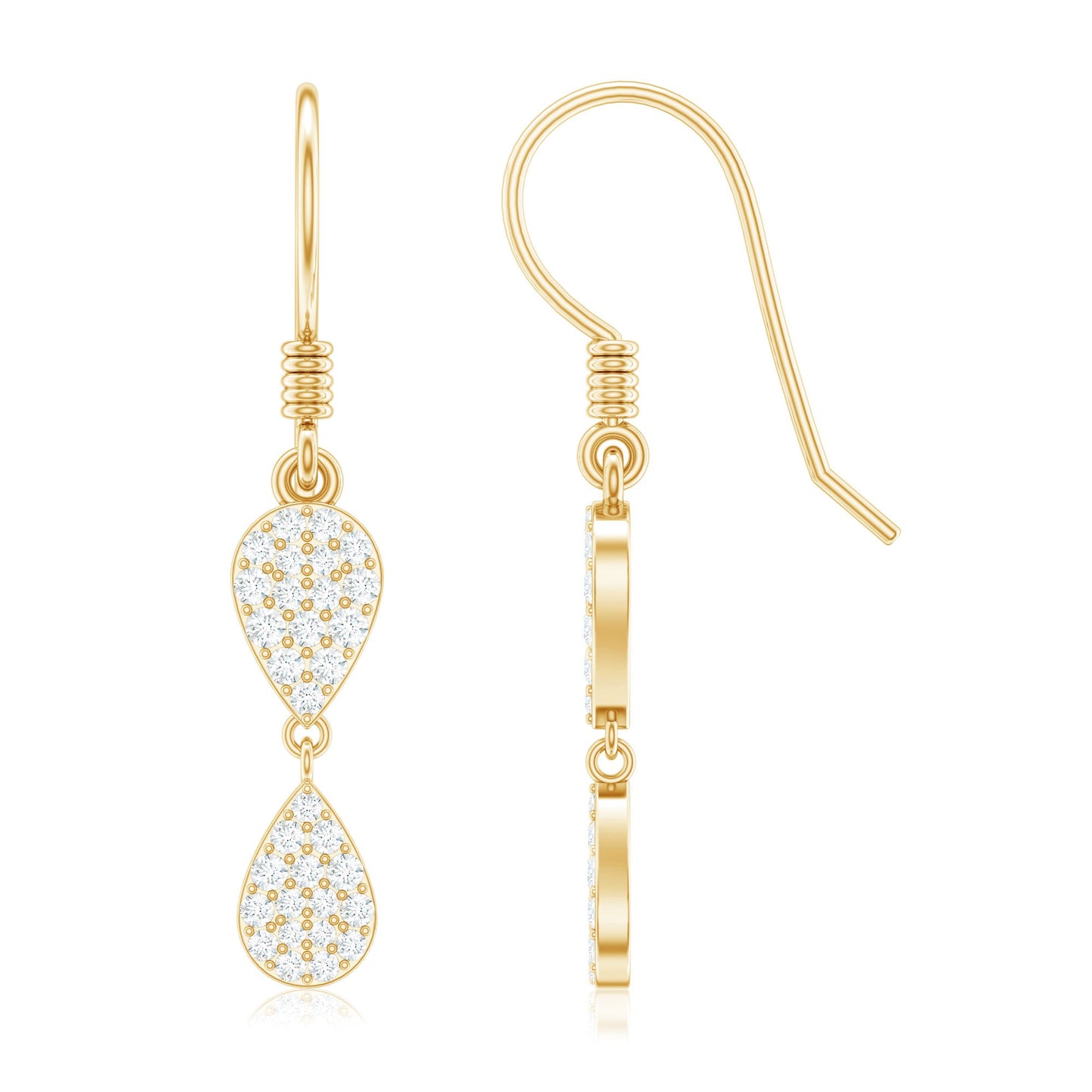 Pave Set Genuine Diamond Teardrop Dangle Earrings with Fish Hook