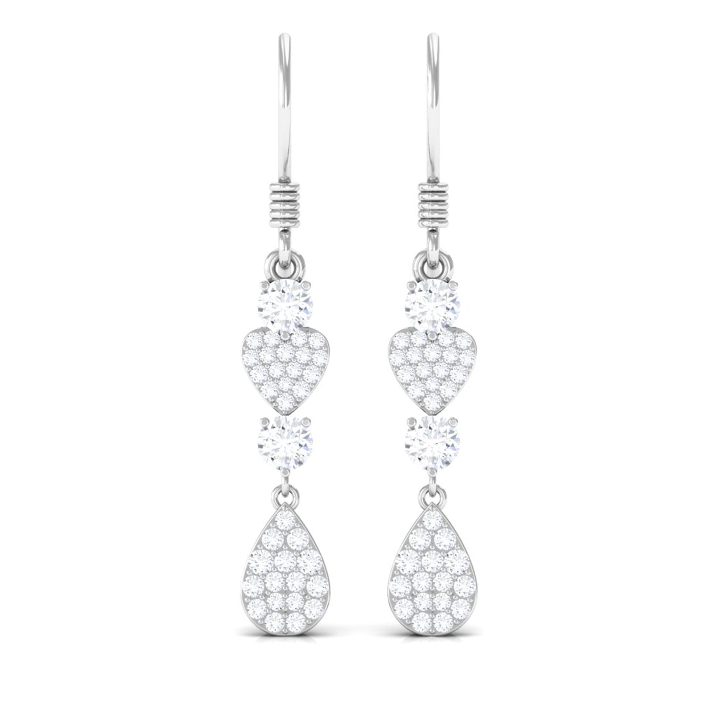 Round Moissanite Heart Dangle Drop Earrings