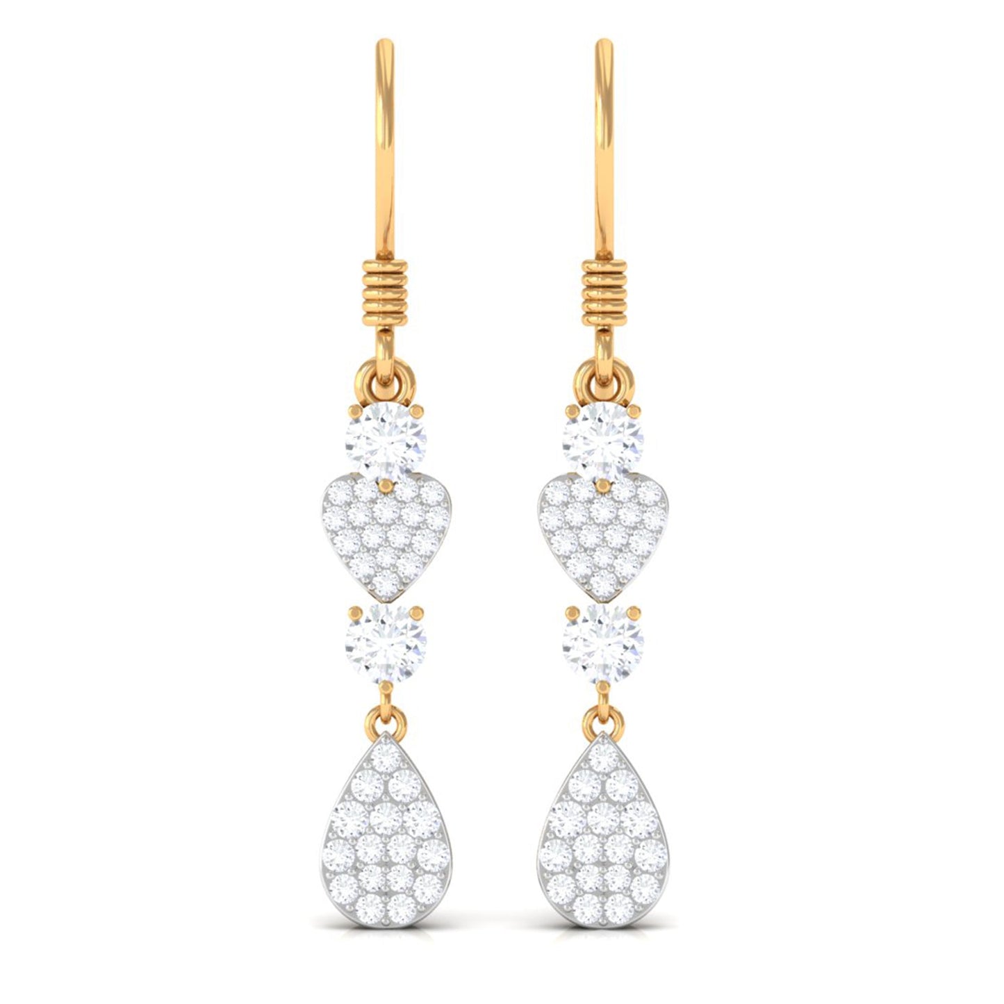 Round Moissanite Heart Dangle Drop Earrings
