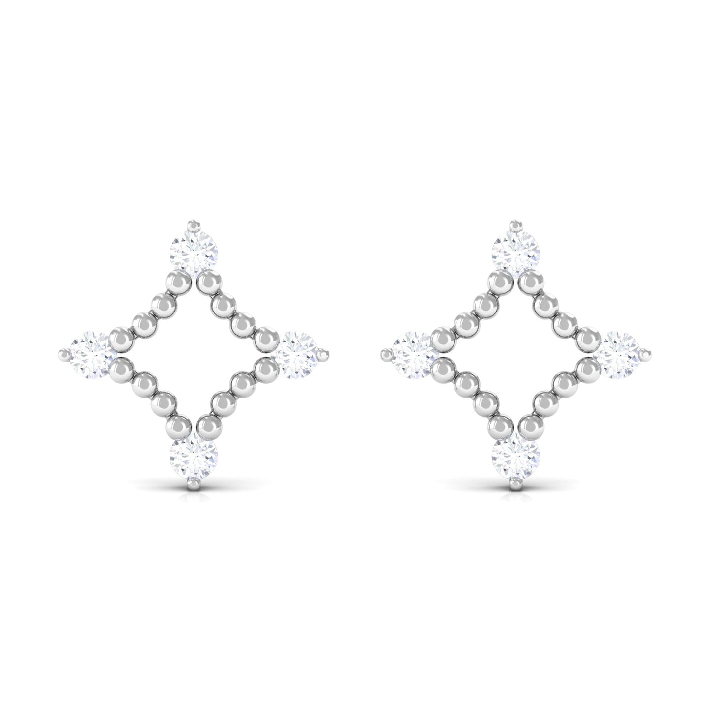 Natural Diamond Contemporary Stud Earring with Beaded