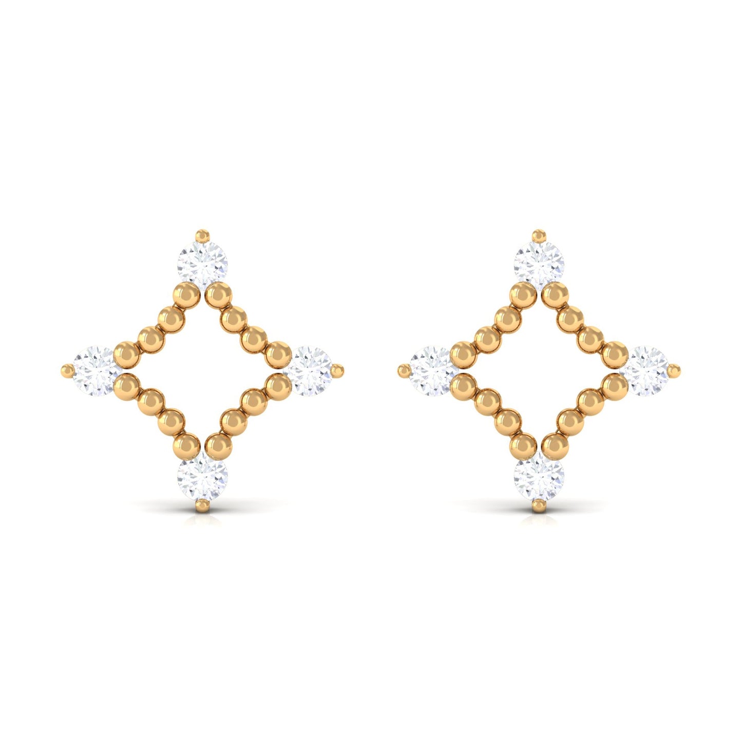 Natural Diamond Contemporary Stud Earring with Beaded