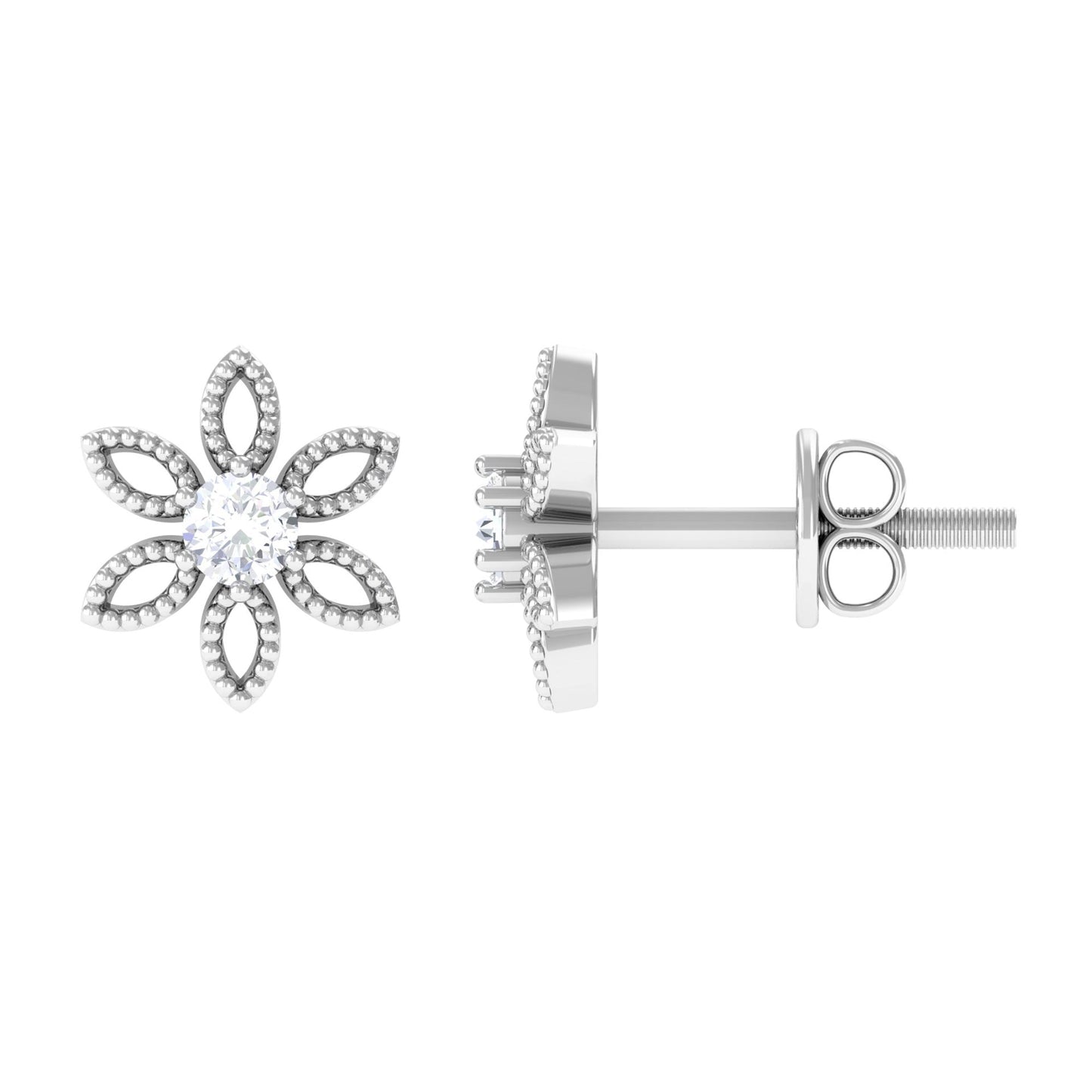 Natural Diamond Flower Stud Earrings with Certificate
