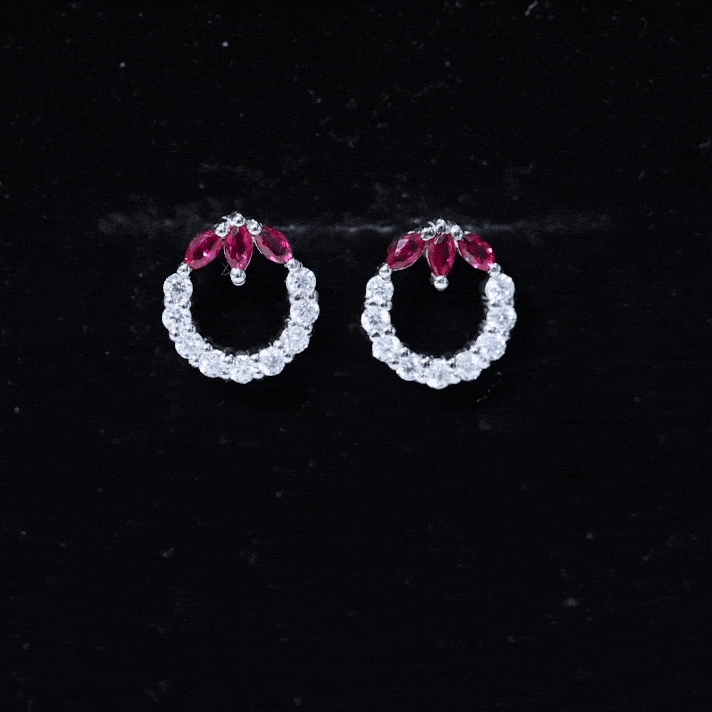 Marquise Cut Lab Created Ruby and Moissanite Eternity Stud Earrings