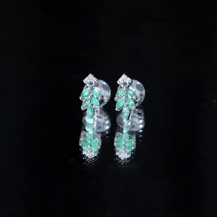 Real Emerald Leaf Stud Earrings with Moissanite