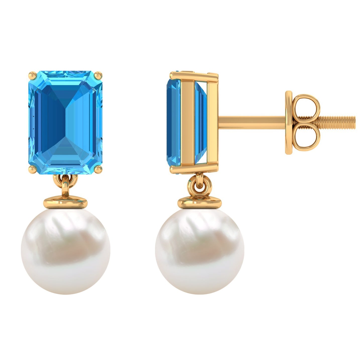 6 Carat Freshwater Pearl and Blue Topaz Drop Earrings
