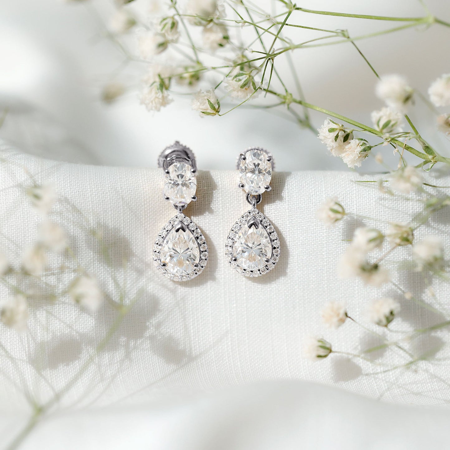 Certified Moissanite Teardrop Bridal Earrings