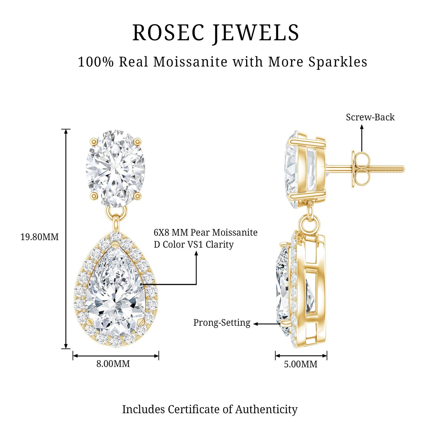 Certified Moissanite Teardrop Bridal Earrings