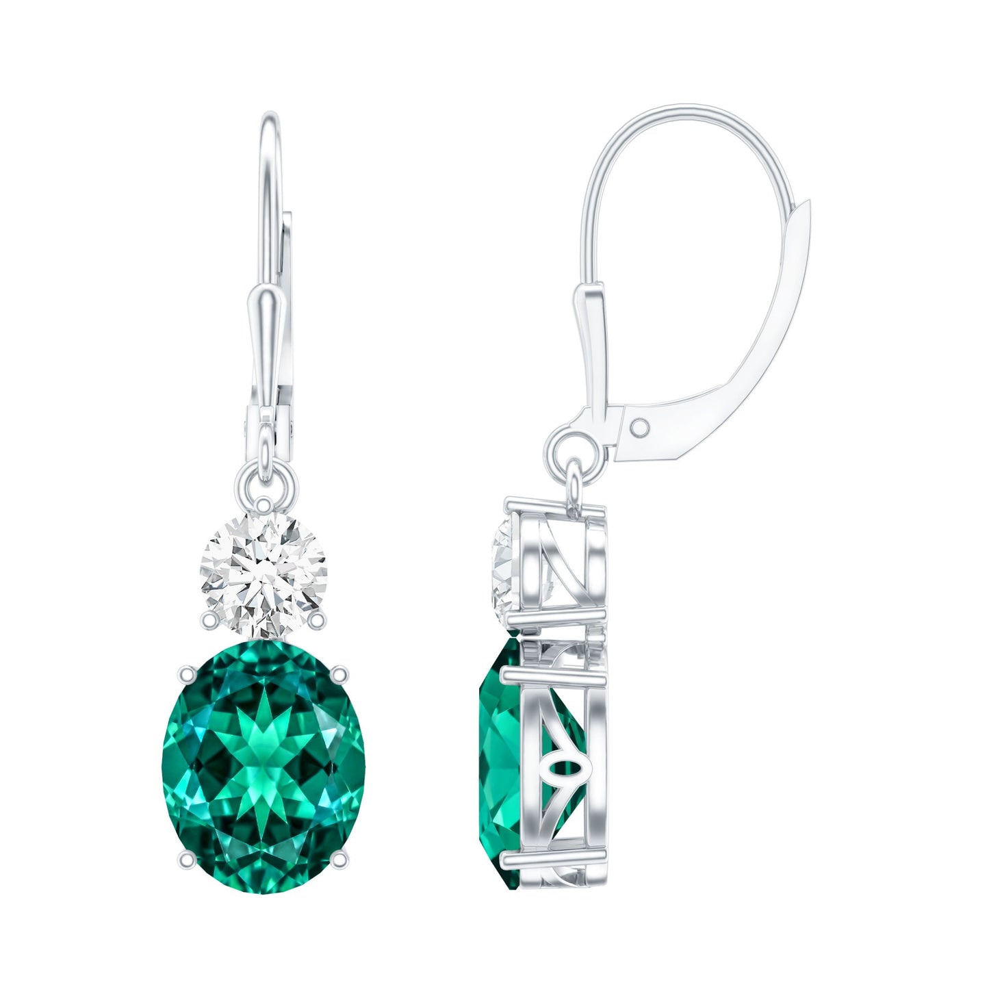Lab Grown Emerald Oval Drop Earrings With Moissanite