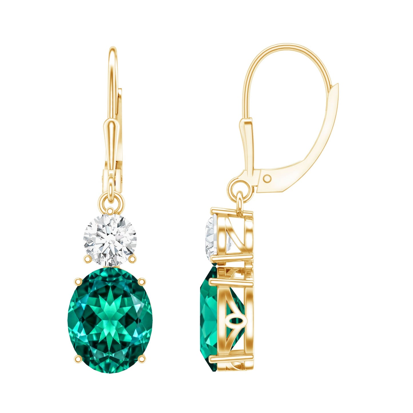 Lab Grown Emerald Oval Drop Earrings With Moissanite