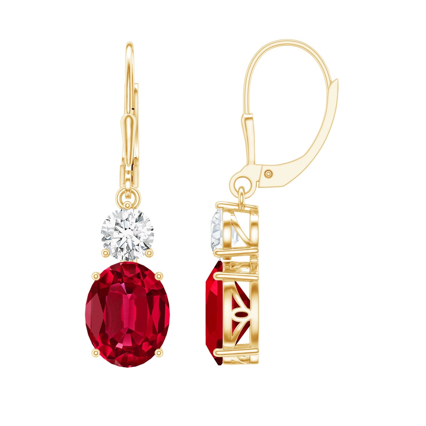Oval Shape Lab Created Ruby Dangle Drop Earrings with Moissanite