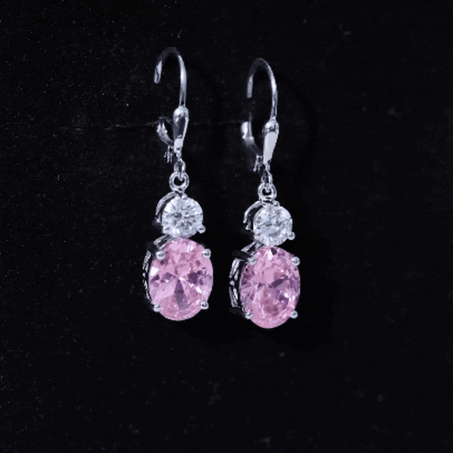 Lab Grown Pink Sapphire and Moissanite Drop Earrings With Leverback
