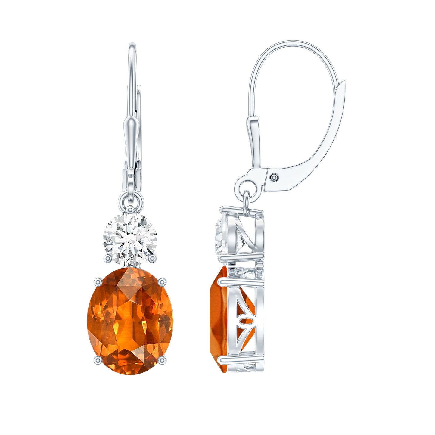 Certified Lab Grown Orange Sapphire And Moissanite Drop Dangle Earrings