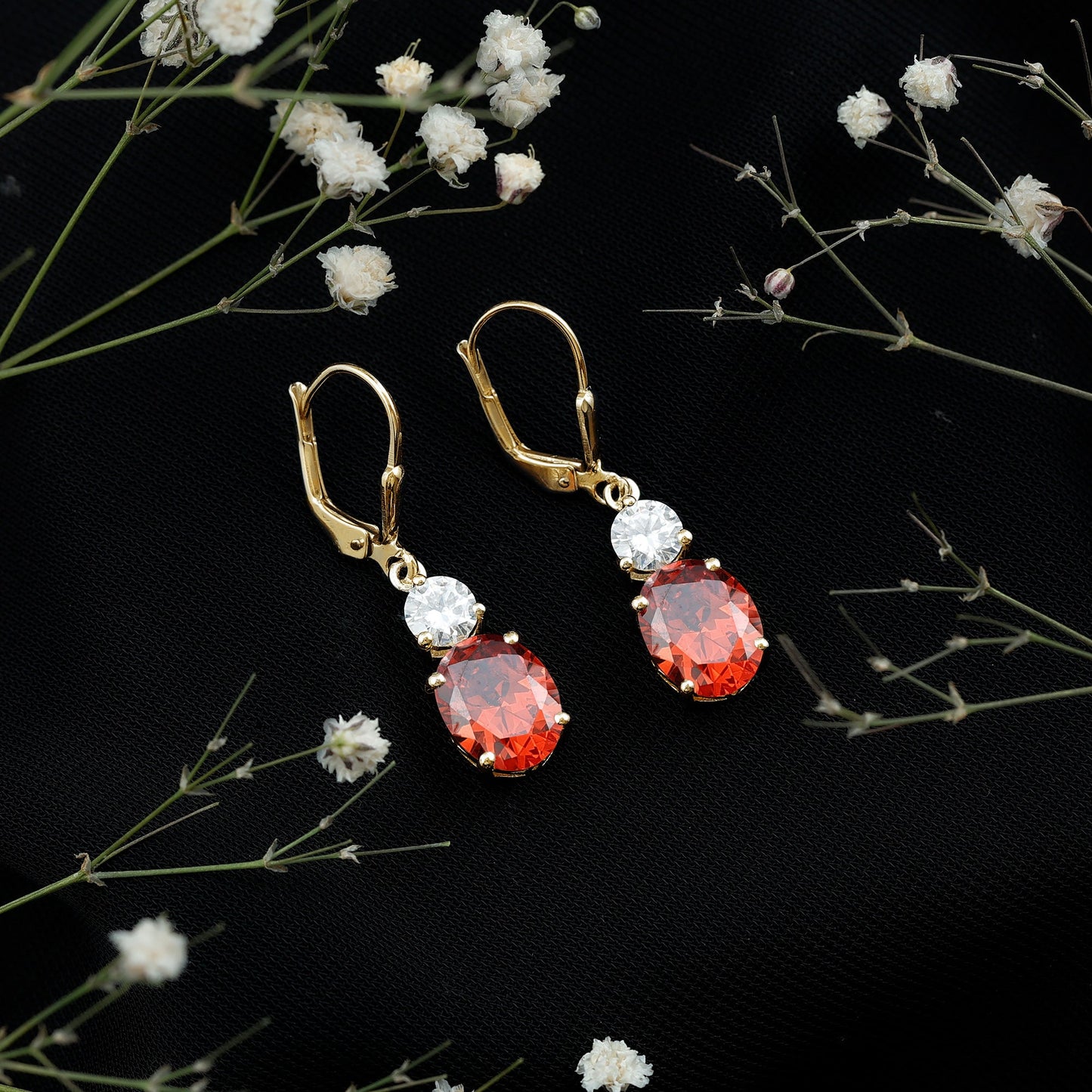 Certified Lab Grown Orange Sapphire And Moissanite Drop Dangle Earrings