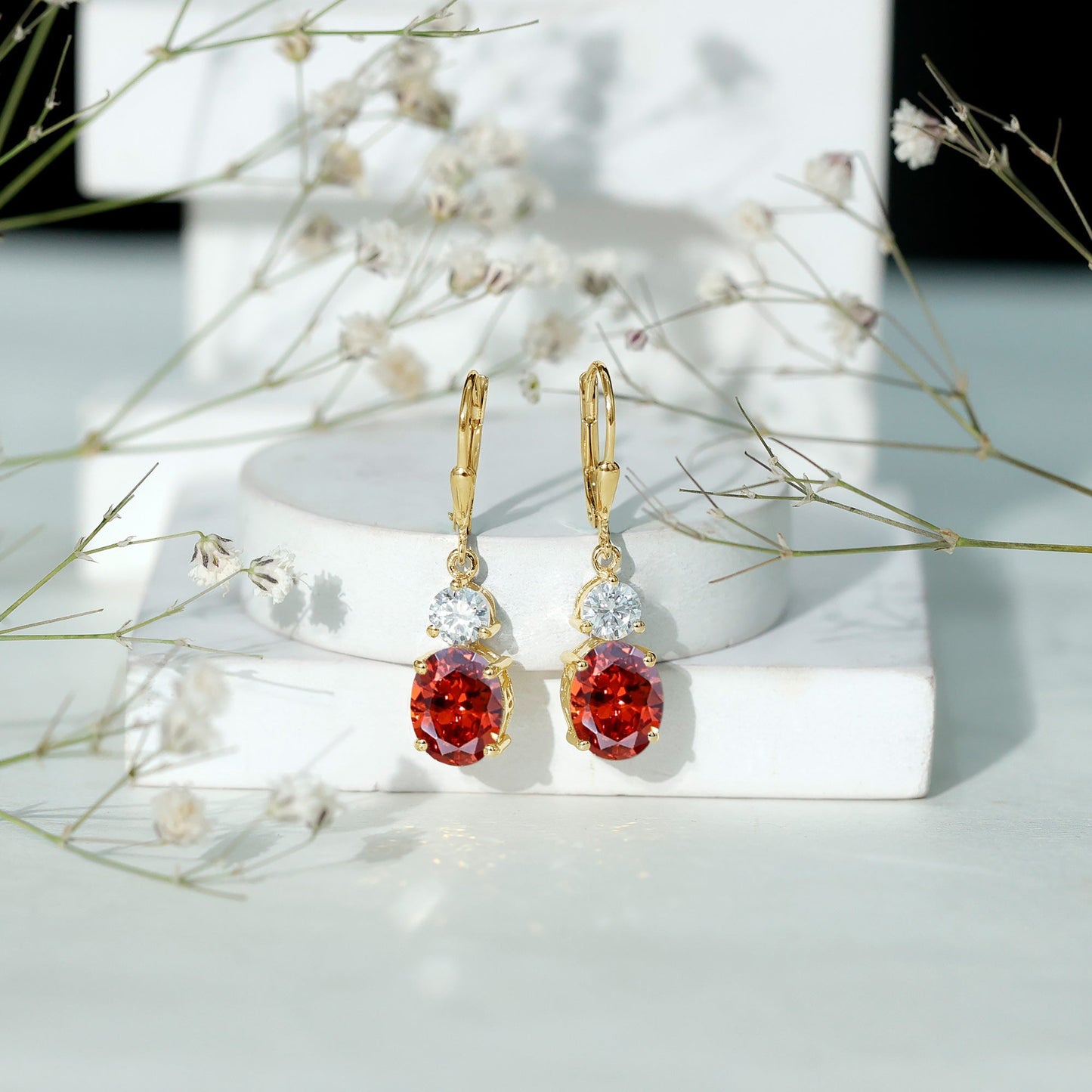 Certified Lab Grown Orange Sapphire And Moissanite Drop Dangle Earrings