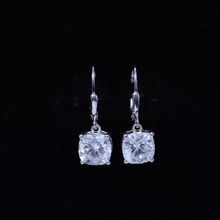 Certified 6 Carat Cushion Cut Moissanite Drop Earrings