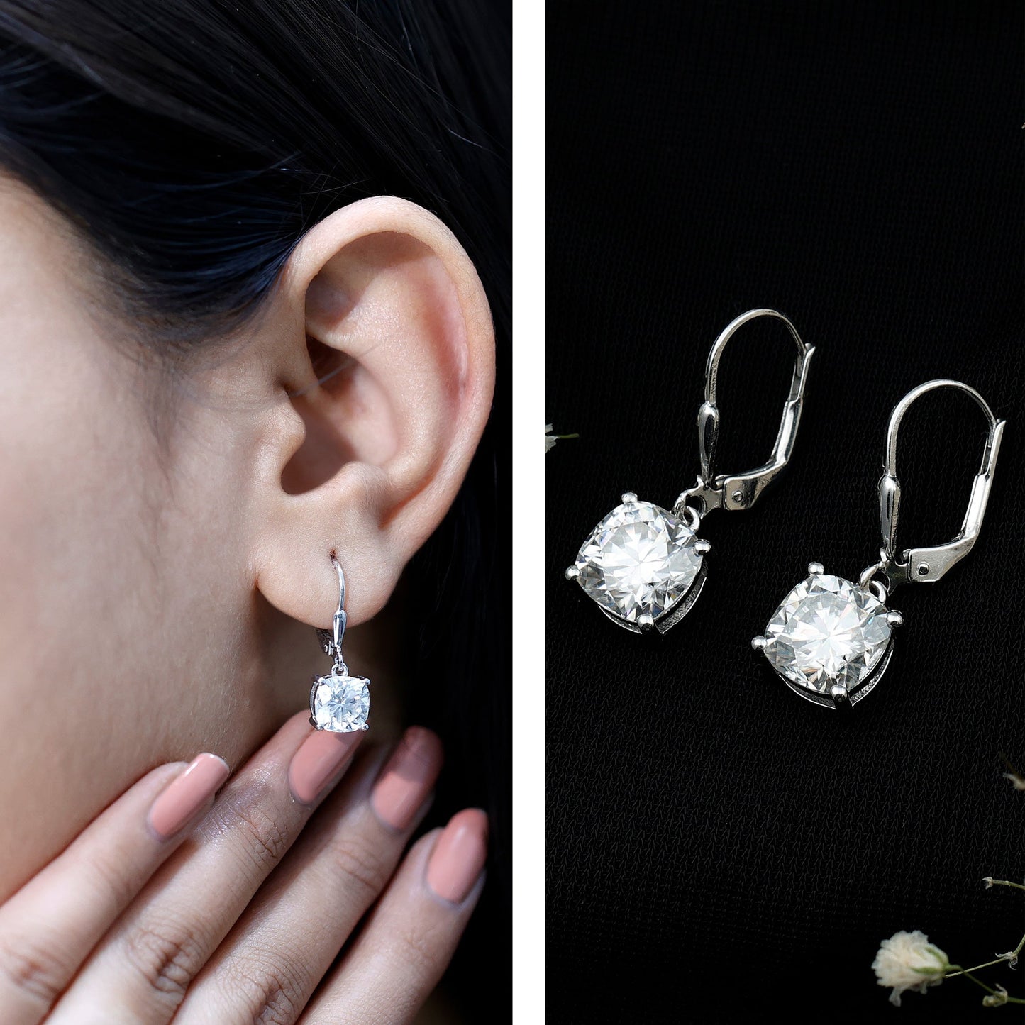 Certified 6 Carat Cushion Cut Moissanite Drop Earrings