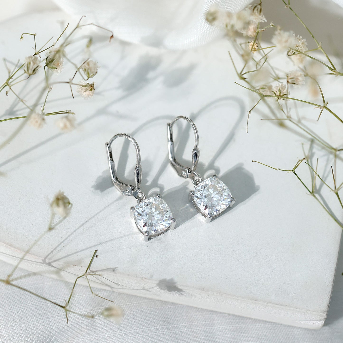 Certified 6 Carat Cushion Cut Moissanite Drop Earrings