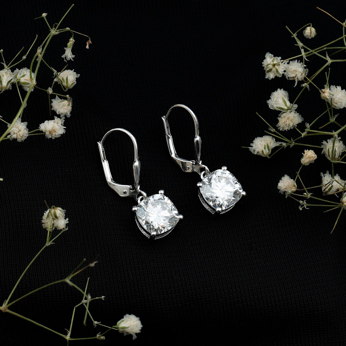 Certified 6 Carat Cushion Cut Moissanite Drop Earrings