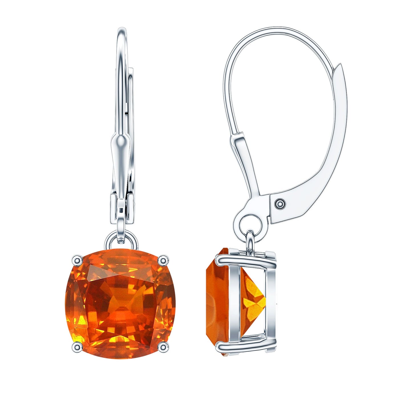 5.5 CT Cushion Cut Lab Created Orange Sapphire Drop Earrings
