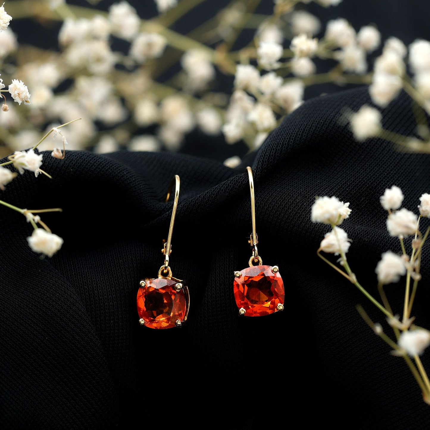 5.5 CT Cushion Cut Lab Created Orange Sapphire Drop Earrings