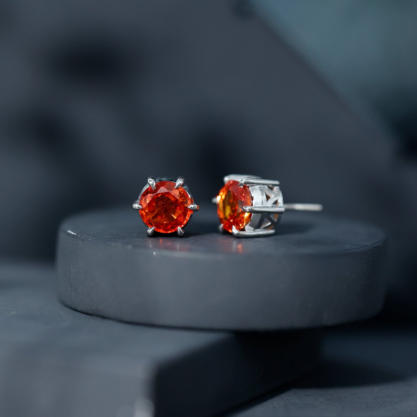 4.5 Carat Round Lab Created Orange Sapphire Solitaire Stud Earrings