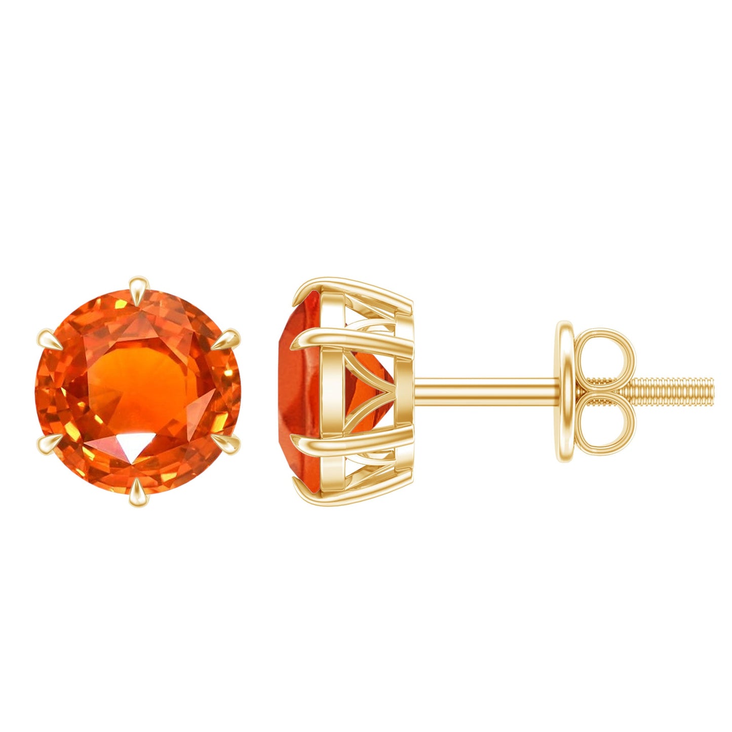 4.5 Carat Round Lab Created Orange Sapphire Solitaire Stud Earrings