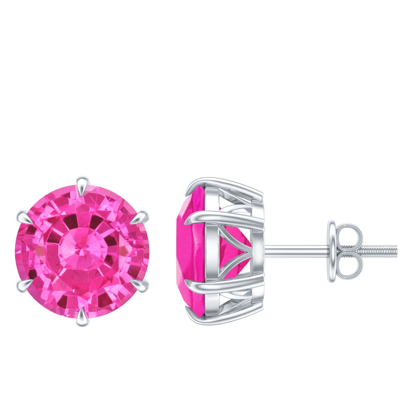 Certified 4.5 Carat Round Lab Created Pink Sapphire Stud Earrings