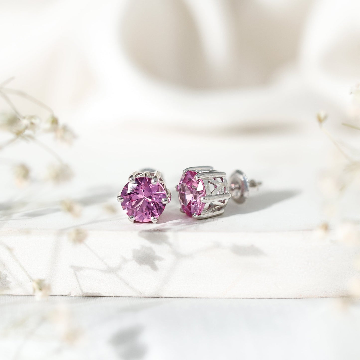 Certified 4.5 Carat Round Lab Created Pink Sapphire Stud Earrings