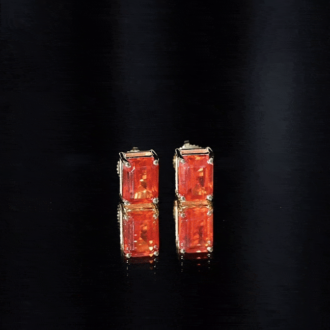 Lab Grown Orange Sapphire Emerald Cut Stud Earrings