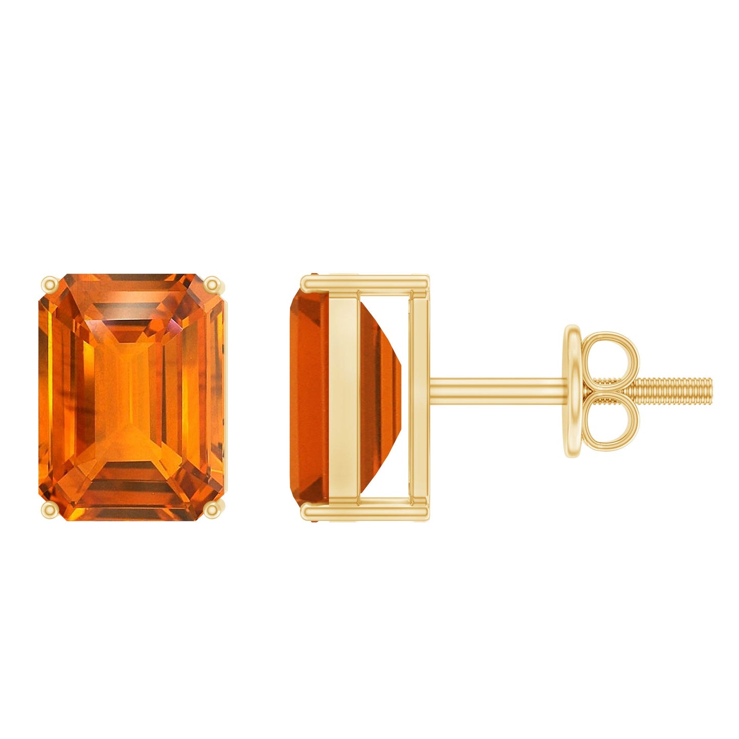 Lab Grown Orange Sapphire Emerald Cut Stud Earrings