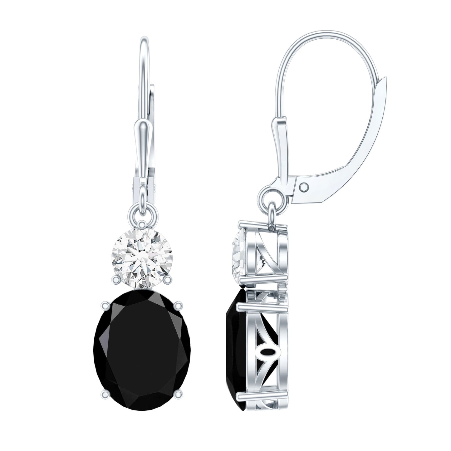 Oval Shaped Lab Created Black Diamond Drop Earrings with Moissanite