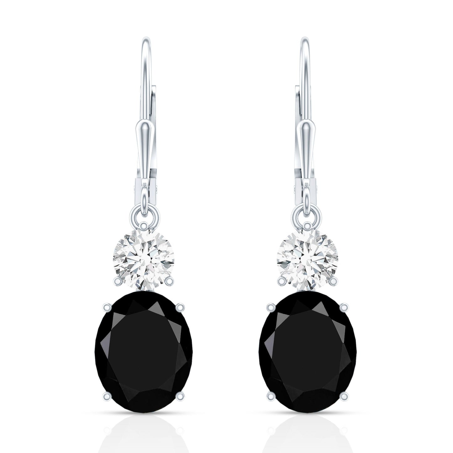 Oval Shaped Lab Created Black Diamond Drop Earrings with Moissanite