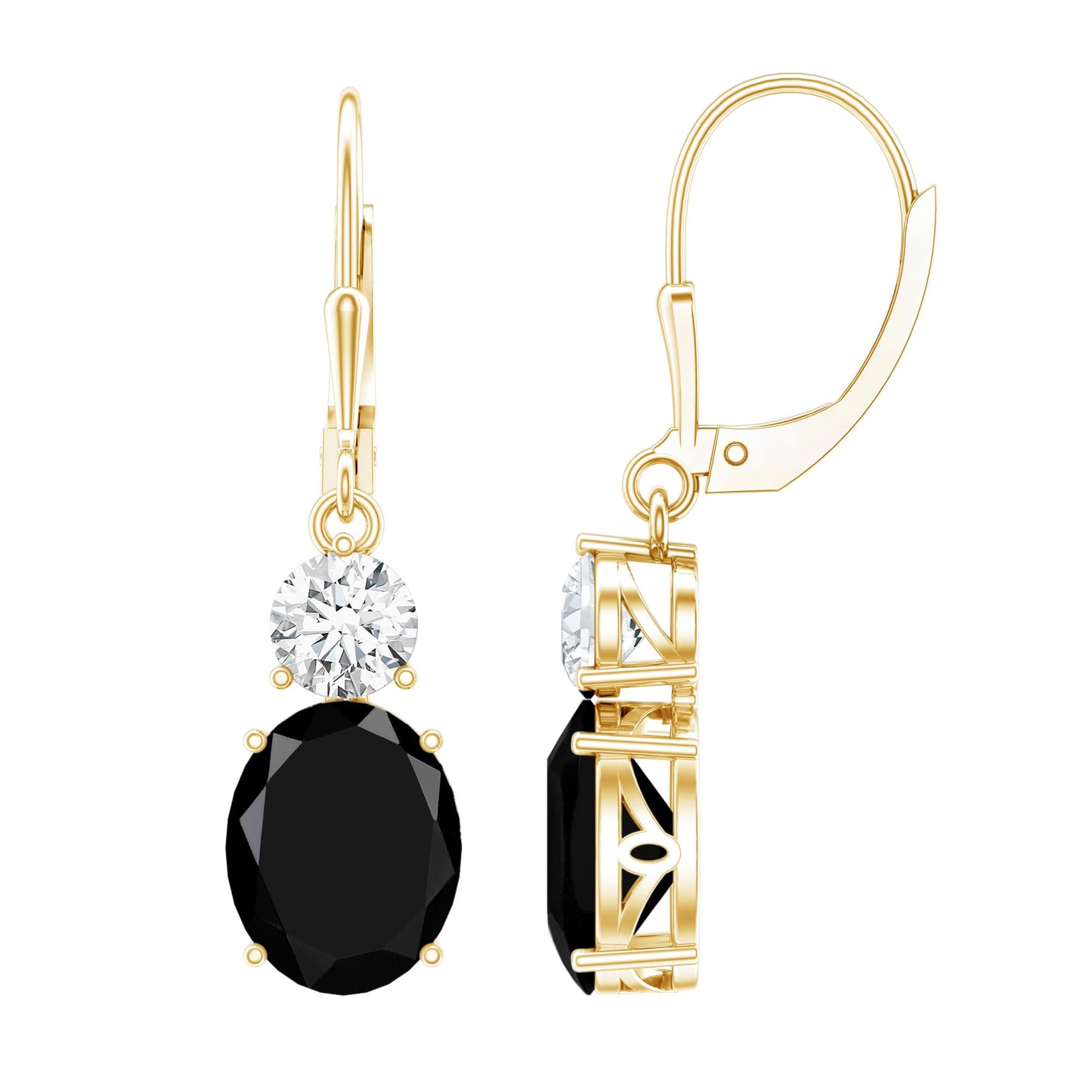 Oval Shaped Lab Created Black Diamond Drop Earrings with Moissanite