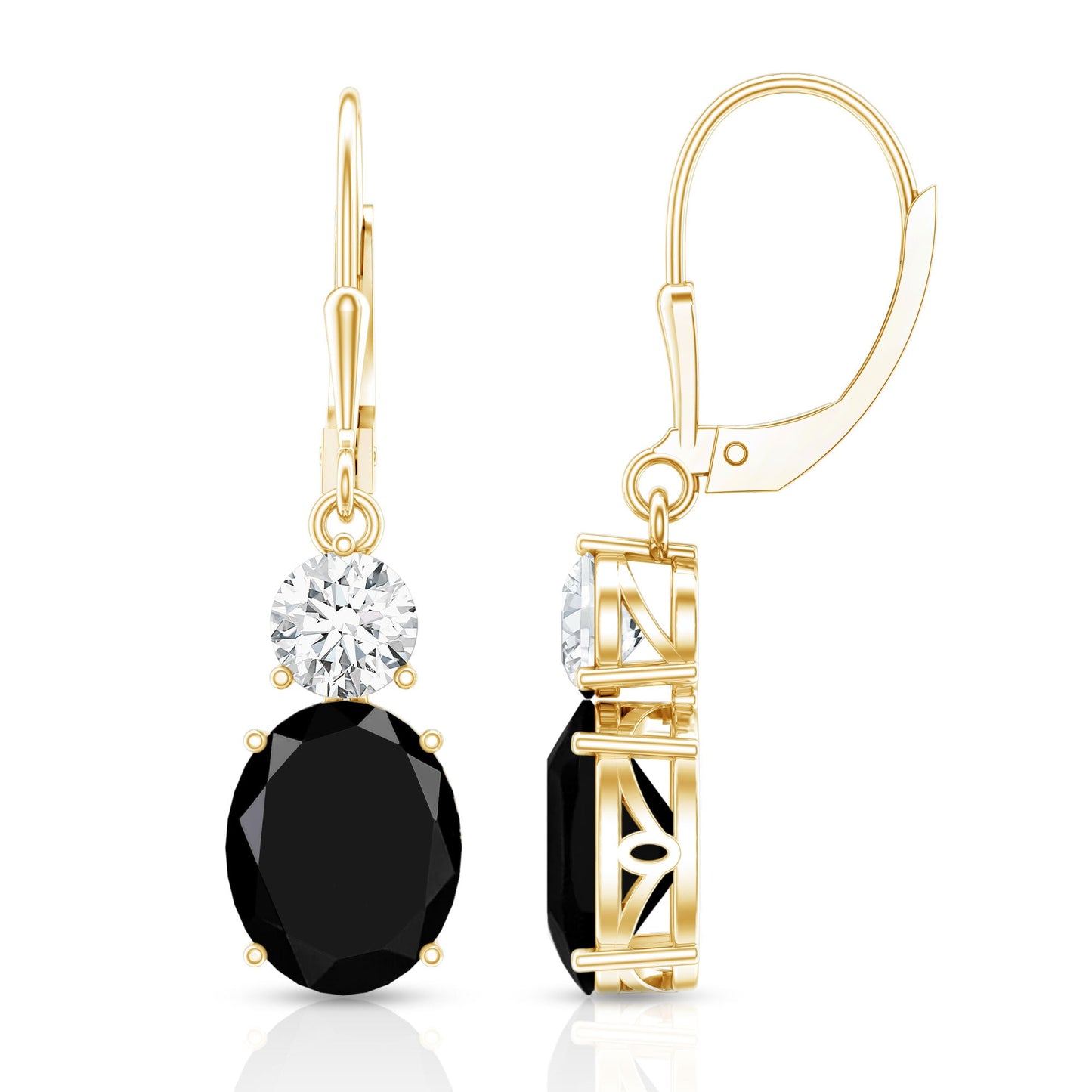 Oval Shaped Lab Created Black Diamond Drop Earrings with Moissanite