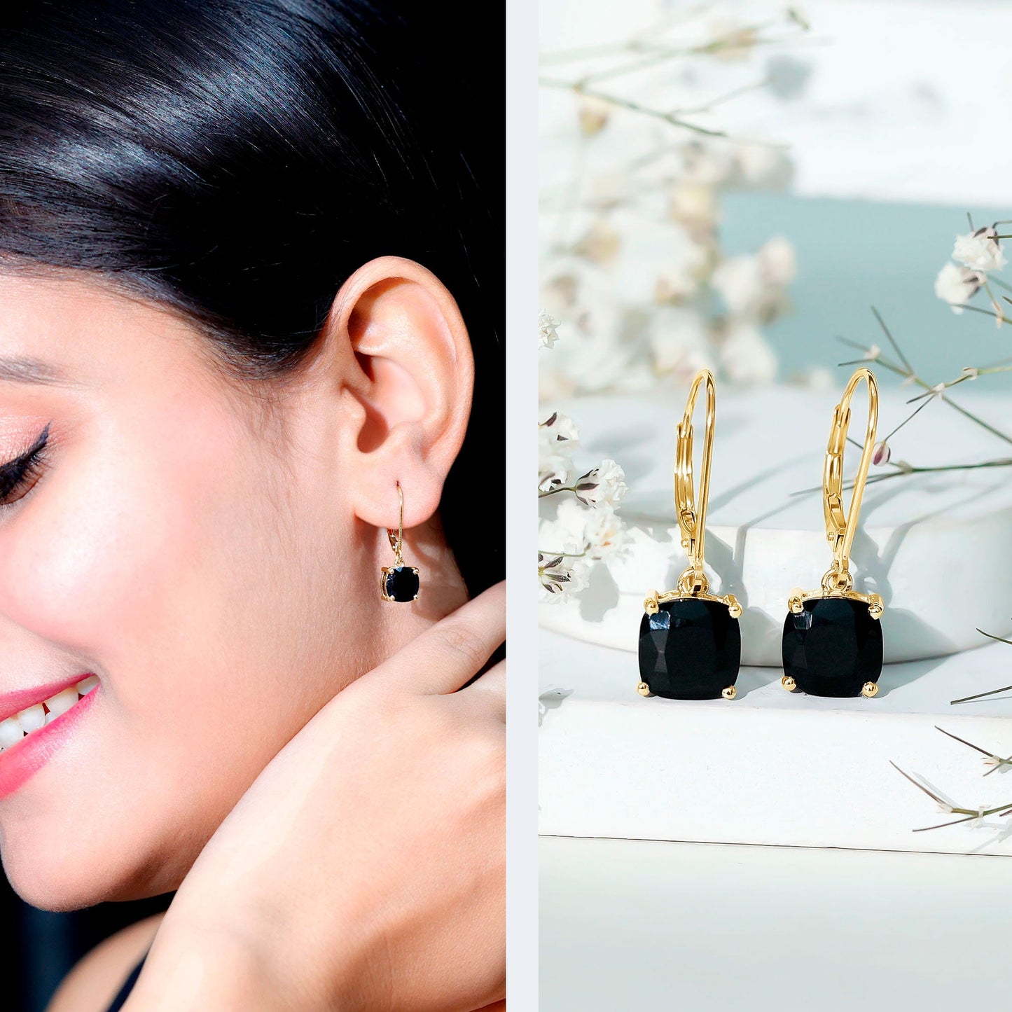 Lab Created Black Diamond Drop Earrings with Lever Back