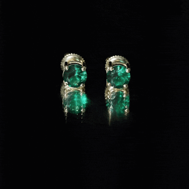 Round Shape Lab Grown Emerald Solitaire Stud Earrings