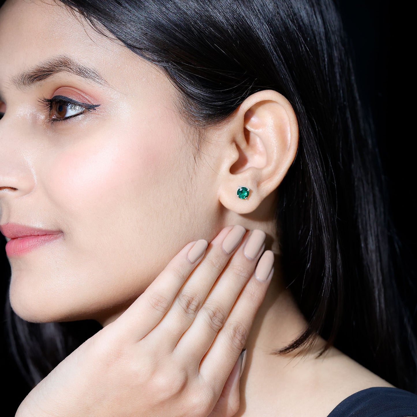 Round Shape Lab Grown Emerald Solitaire Stud Earrings