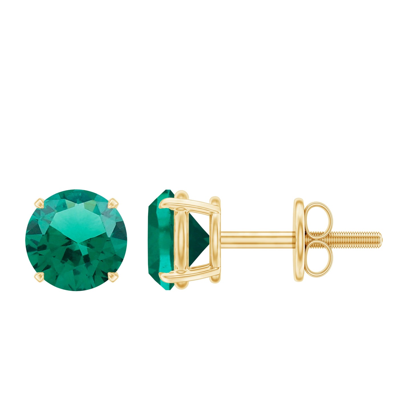 Round Shape Lab Grown Emerald Solitaire Stud Earrings