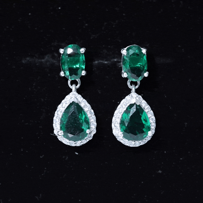 Lab Created Emerald Classic Dangle Earrings with Moissanite