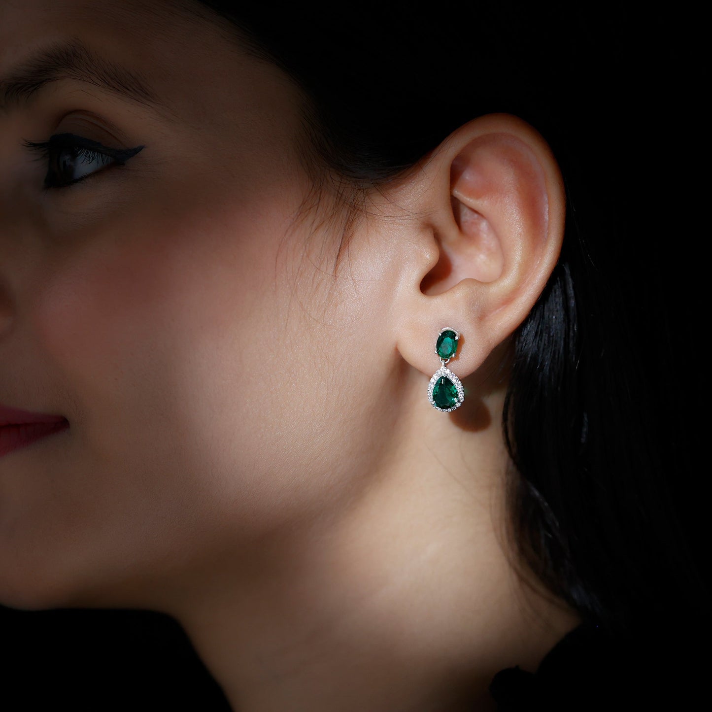 Lab Created Emerald Classic Dangle Earrings with Moissanite