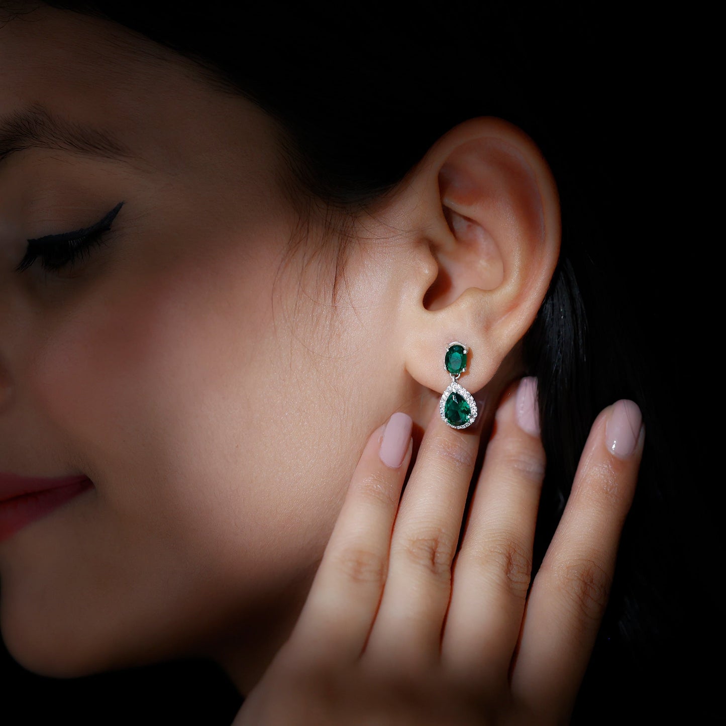 Lab Created Emerald Classic Dangle Earrings with Moissanite