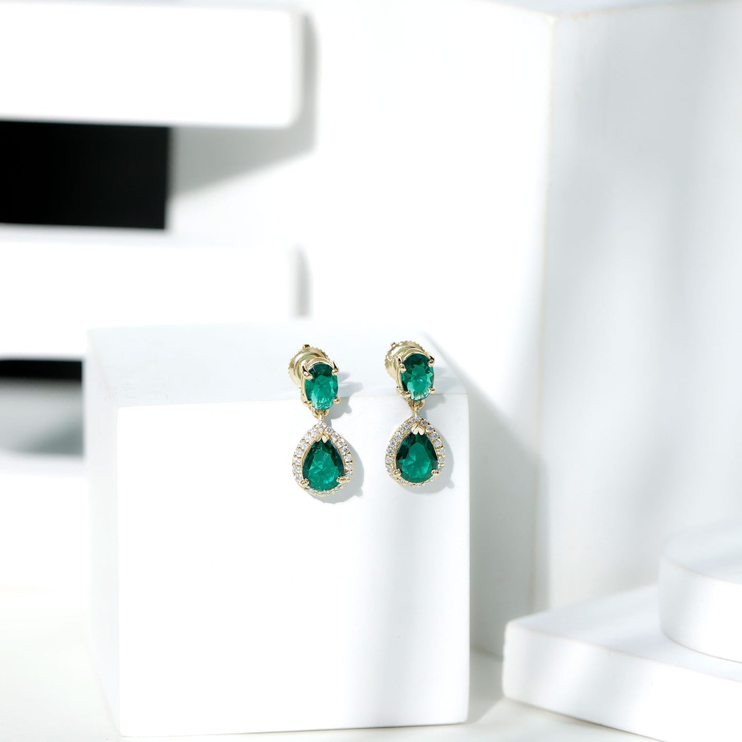 Lab Created Emerald Classic Dangle Earrings with Moissanite