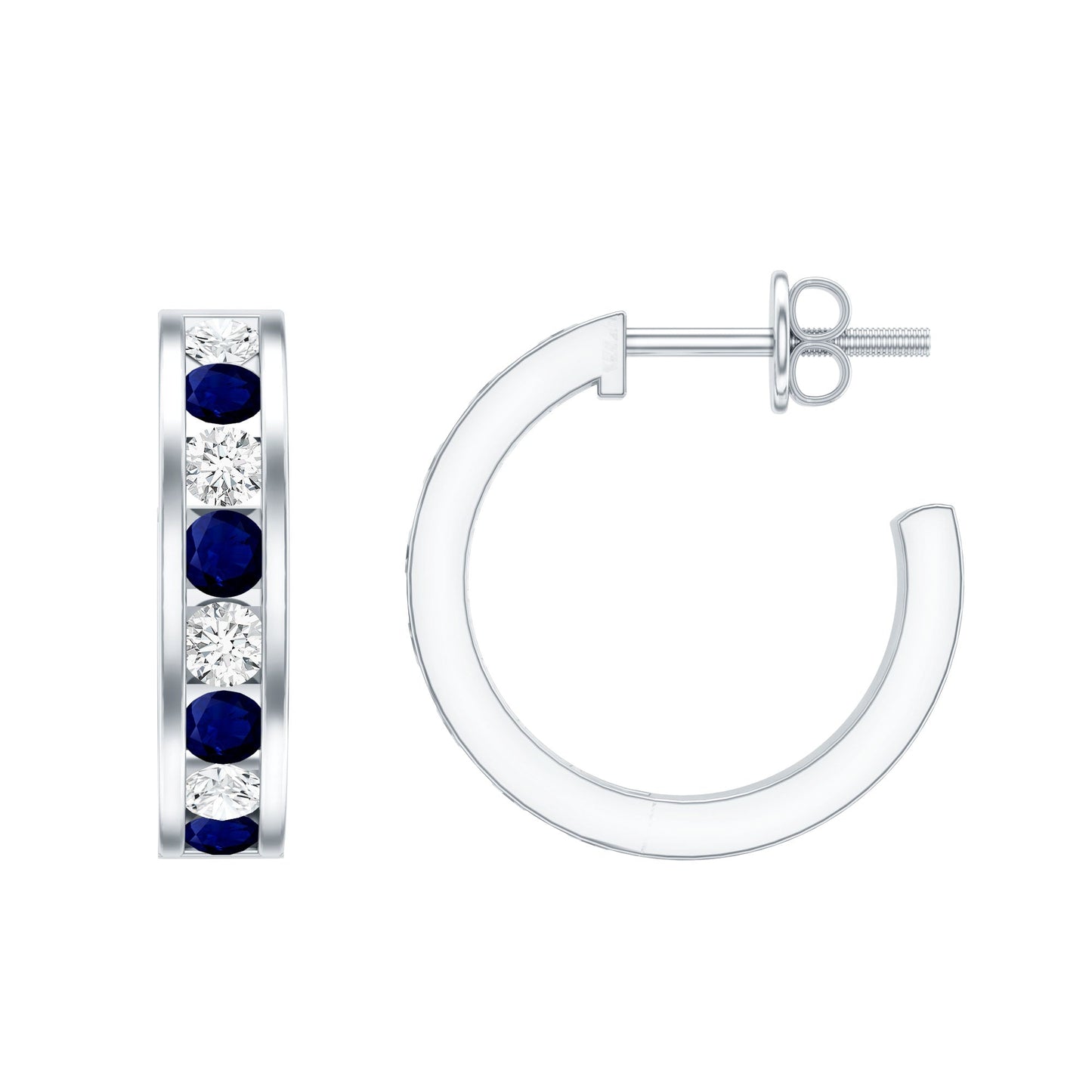 Blue Sapphire Hoop Earrings with Lab Grown Diamond