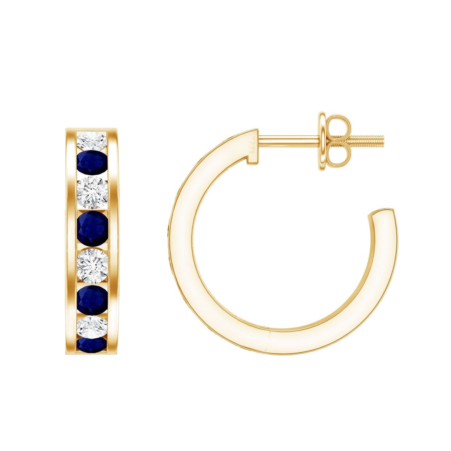 Blue Sapphire Hoop Earrings with Lab Grown Diamond