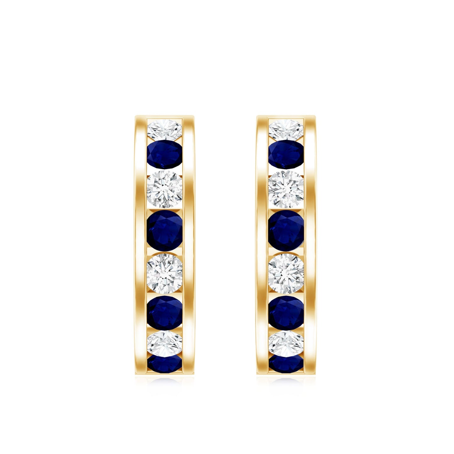 Blue Sapphire Hoop Earrings with Lab Grown Diamond